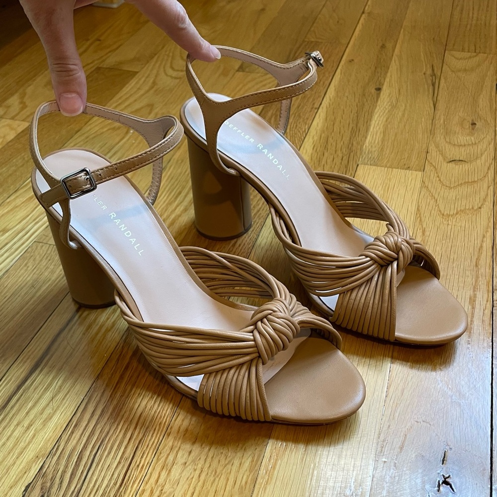 Loeffler Randall Cece dune nude beige strappy round block heel sandals size 9